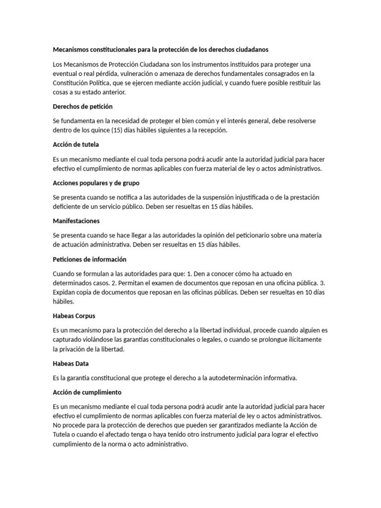 Mecanismos de Protección Ciudadana en Colombia | PDF