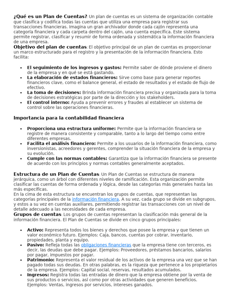 Definición y Objetivos del Plan de Cuentas | PDF | Contabilidad | Business