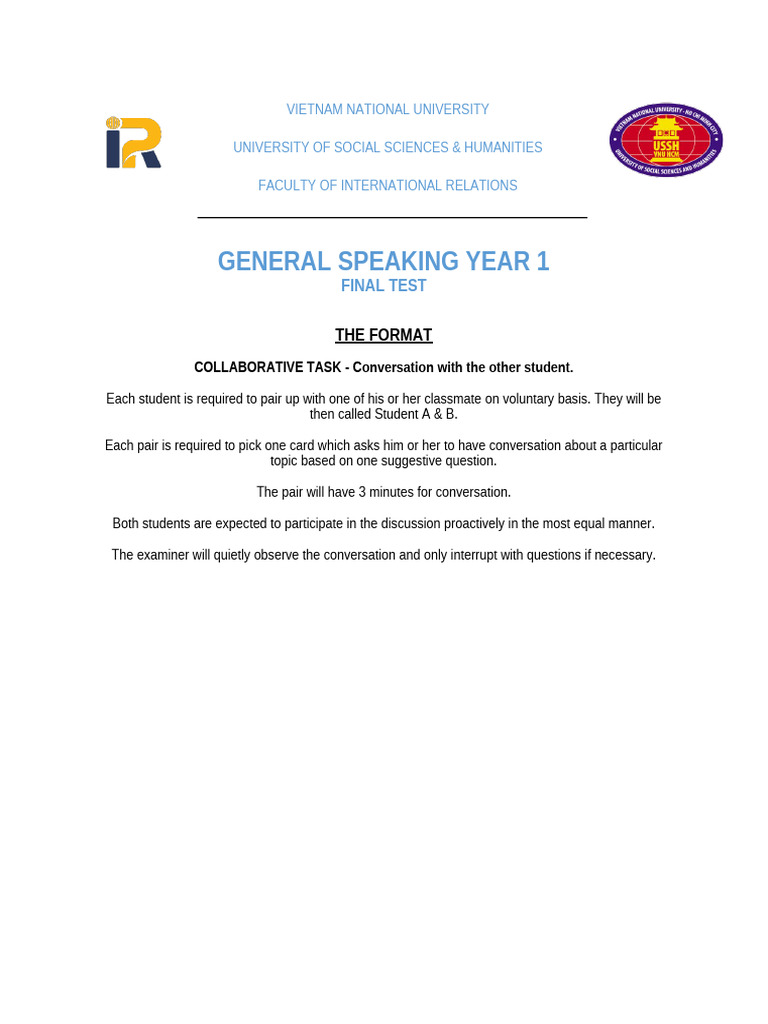 FINAL SPEAKING TEST - 2024 - Completed | PDF | Conversation | Vocabulary