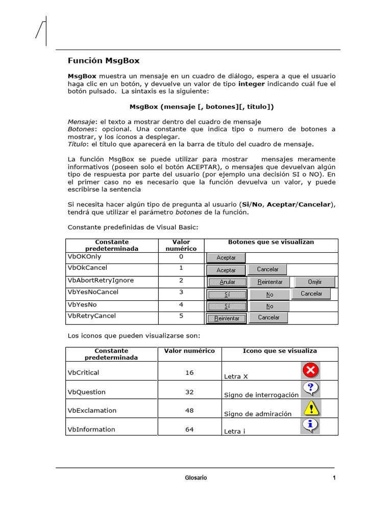 Función MsgBox en Visual Basic | PDF | Botón (Computación) | Software