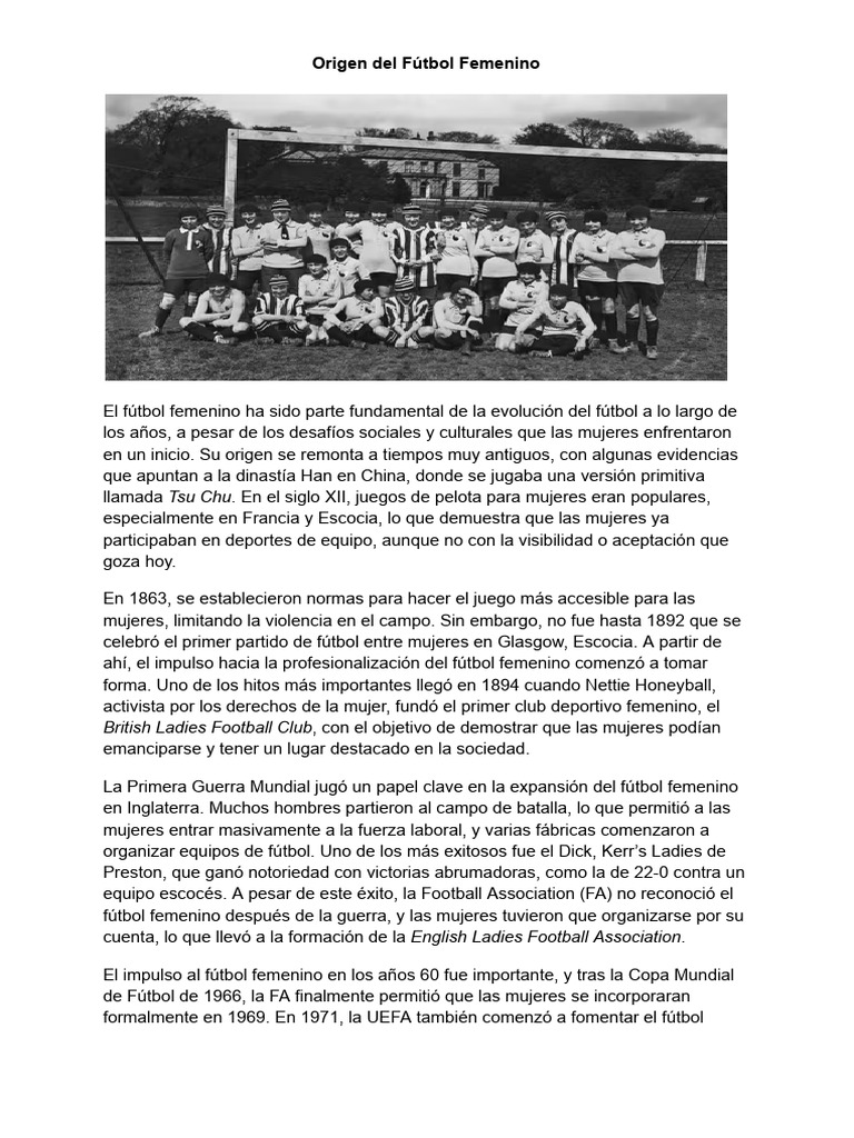Orígenes del Fútbol Femenino | PDF | Asociación de Futbol | Deportes