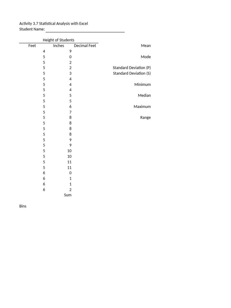Statistical Analysis Activity with Excel | PDF