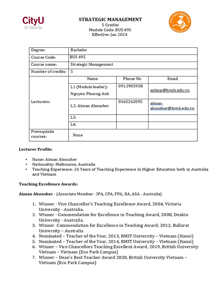 Strategic Management Course Overview Pdf Academic Dishonesty