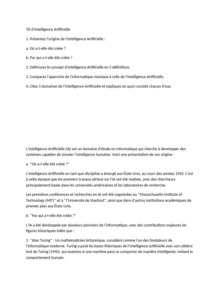 Origines et domaines de l'IA | PDF | Intelligence artificielle ...