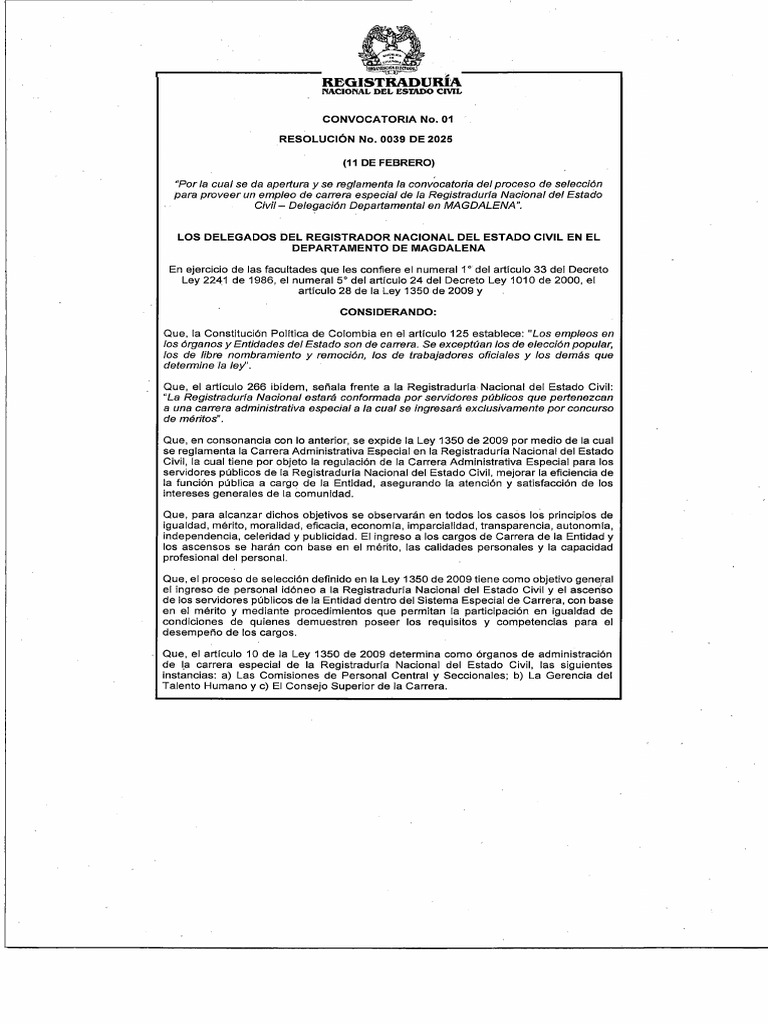 Resolucion 0039 de 2025 Magdalena | PDF | Reclutamiento | Apelación