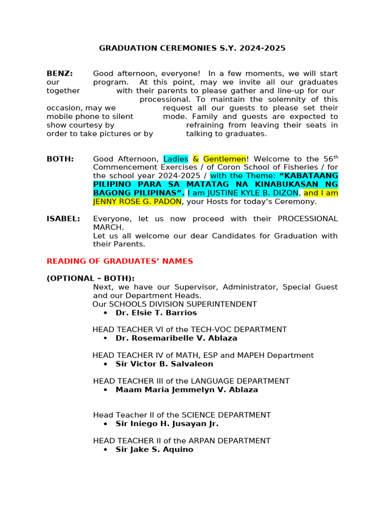 Graduation-Script SHS 2025 | PDF