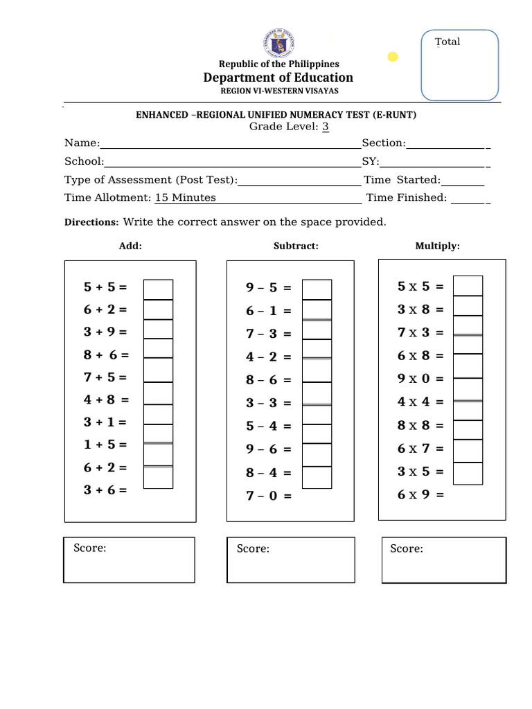E-RUNT Grade 3 Numeracy Test | PDF