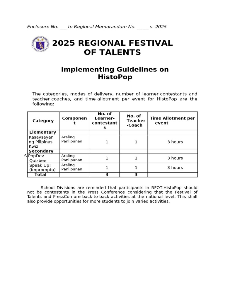 HistoPop 2025: Festival Guidelines | PDF | Communication | Multiple Choice