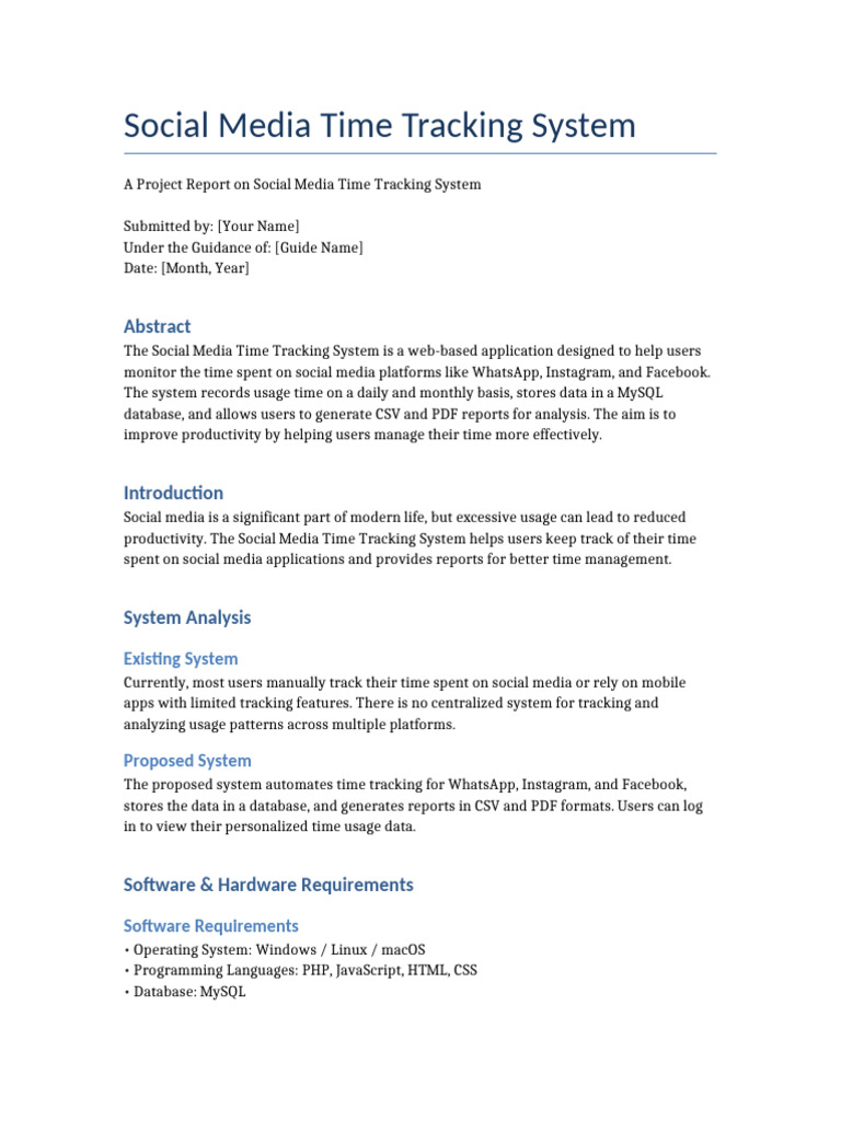 Social Media Time Tracking Documentation | PDF | Databases | My Sql
