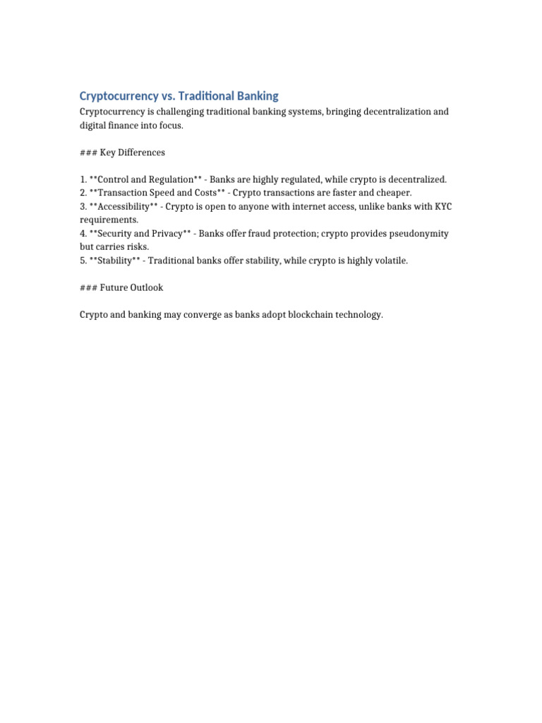 Crypto vs. Banking: Key Differences Explained | PDF