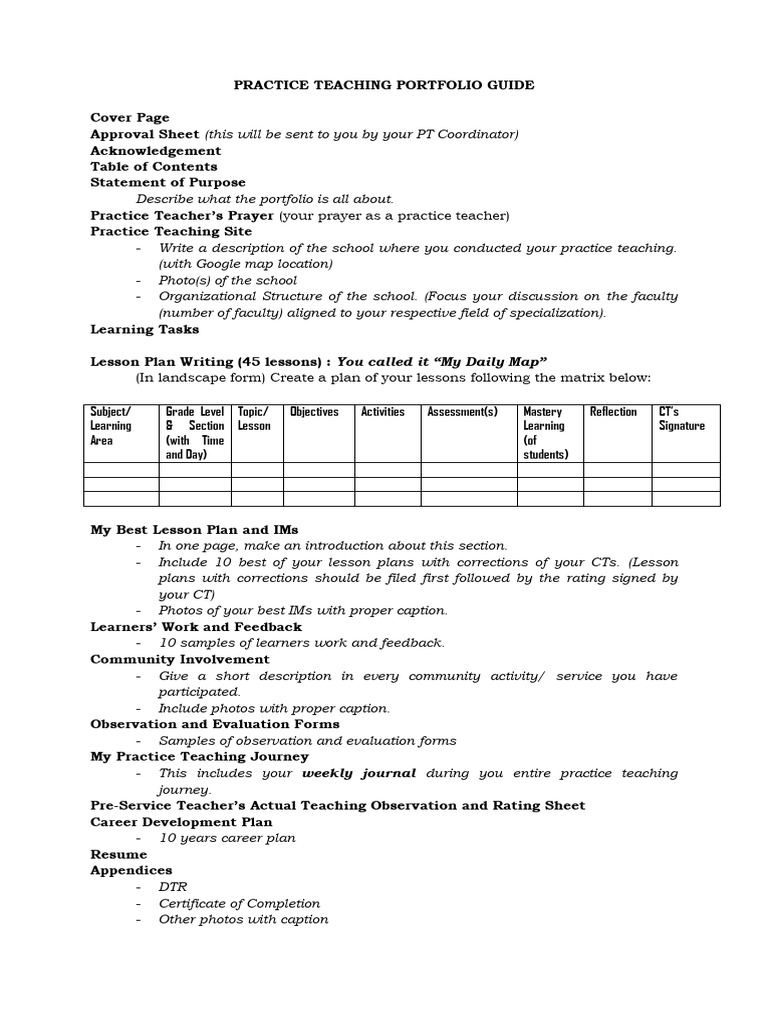 PRACTICE-TEACHING-PORTFOLIO-GUIDE | PDF
