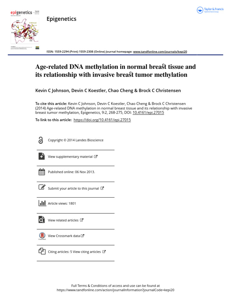Age-Related DNA Methylation in Normal Breast Tissue and Its ...