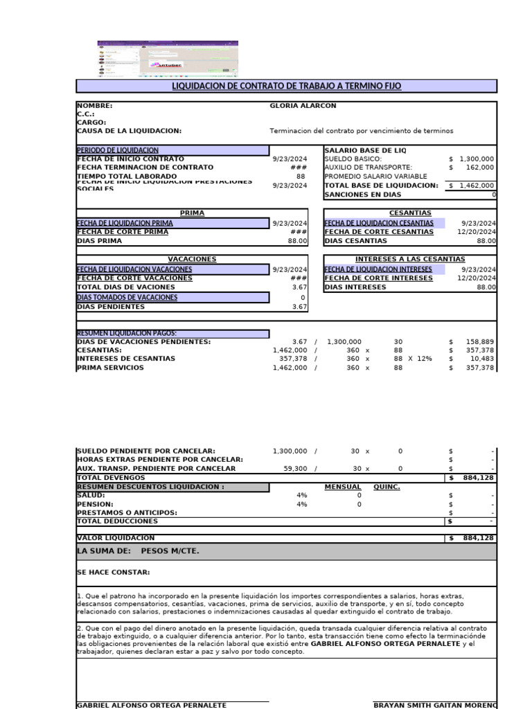 formato-para-liquidar-contrato-de-trabajo-a-termino-fijo-GABRIEL | PDF ...