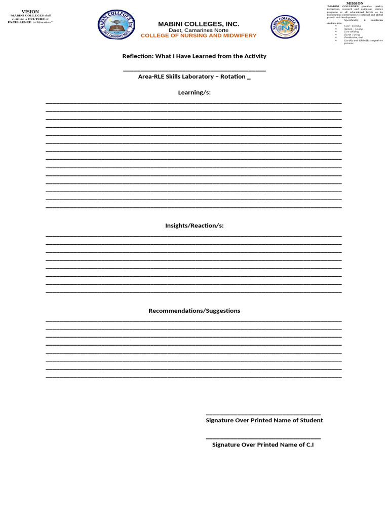 Reflection on Skills Laboratory Learning | PDF | Health Care