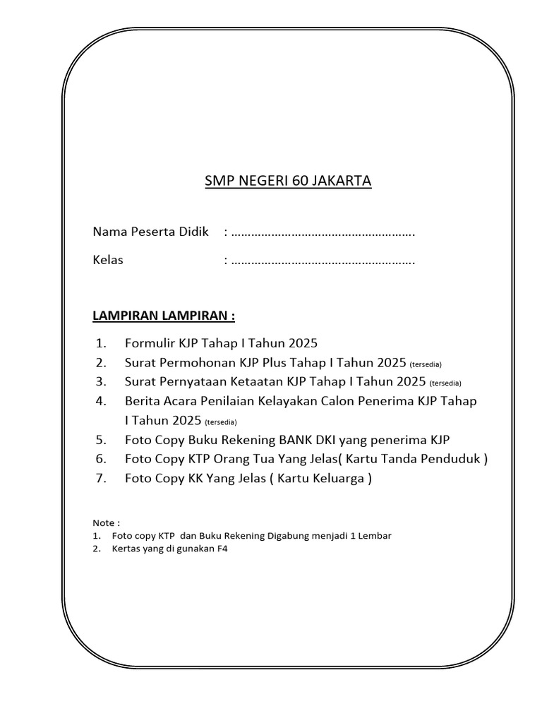 Formulir Pendaftaran KJP 2025 | PDF