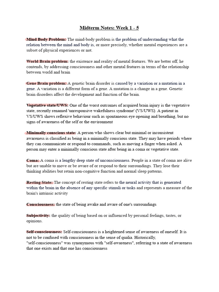 Self and Self Knowledge Midterm Notes | PDF | Consciousness | Mind