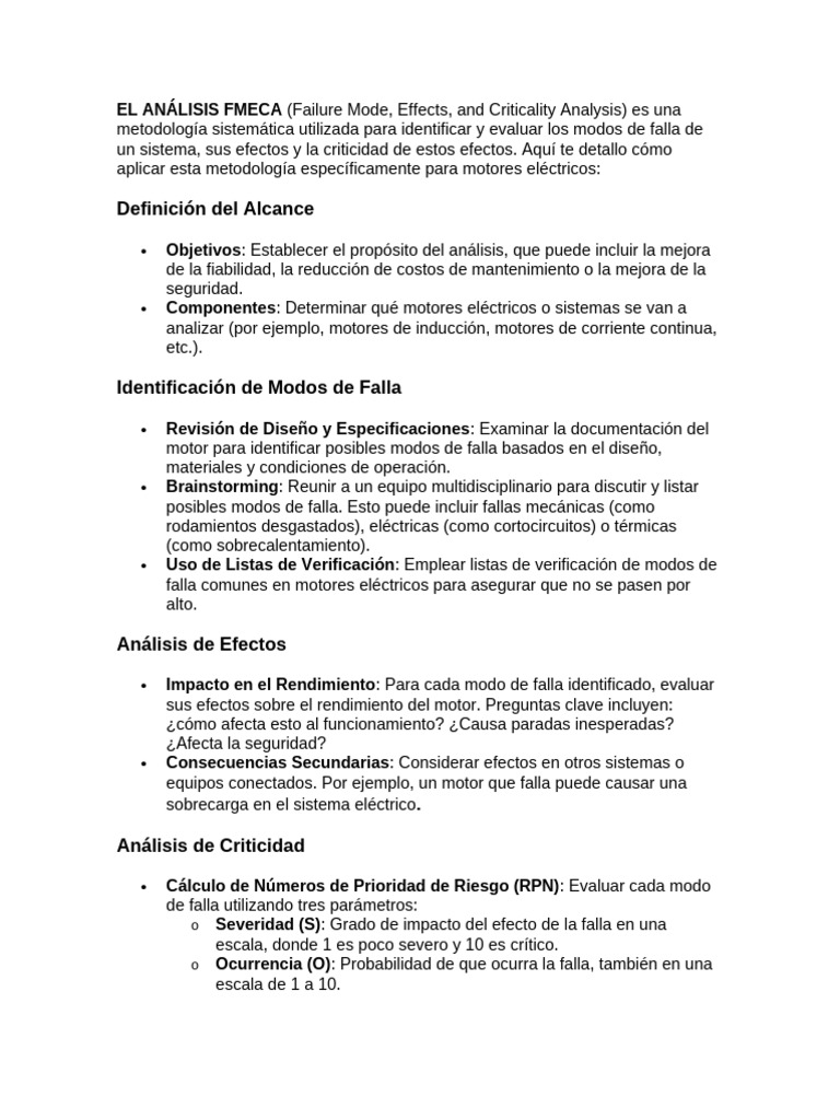 Análisis FMECA para Motores Eléctricos | PDF | Ingeniería de ...