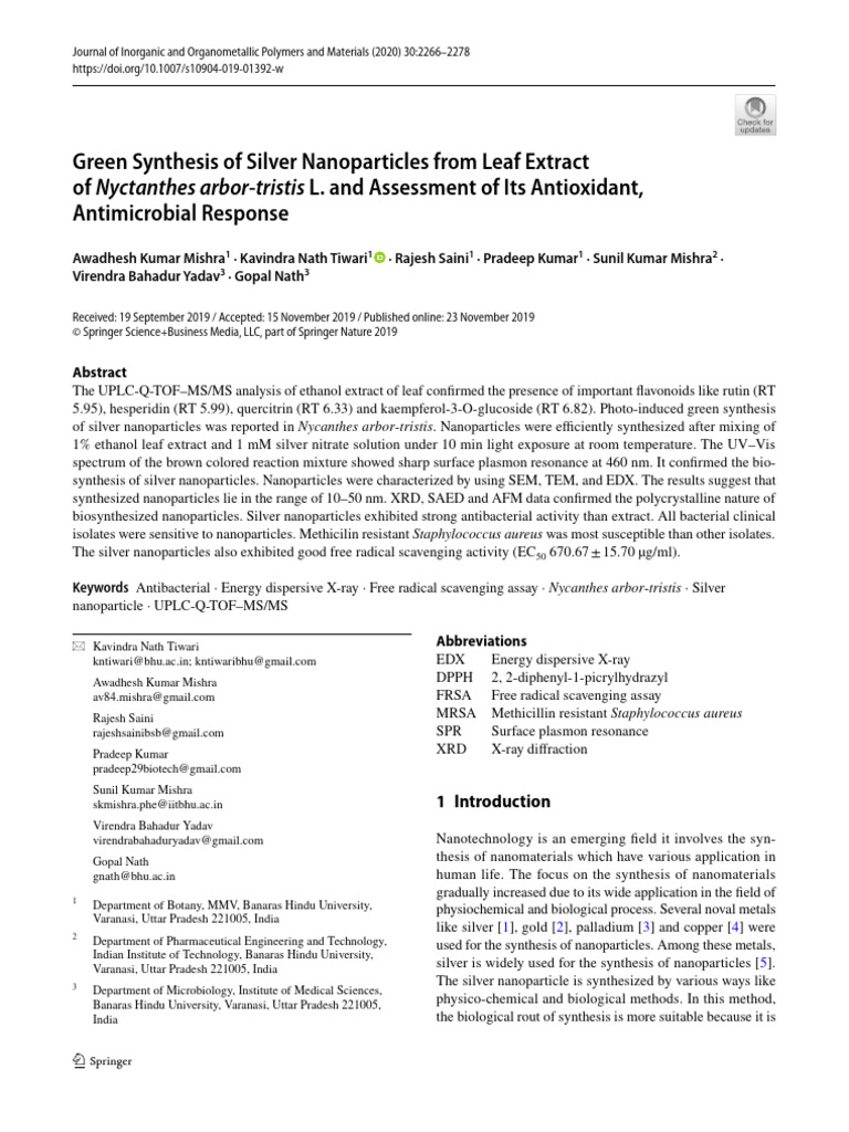 Green Synthesis of Silver Nanoparticles | PDF | Nanoparticle | Silver