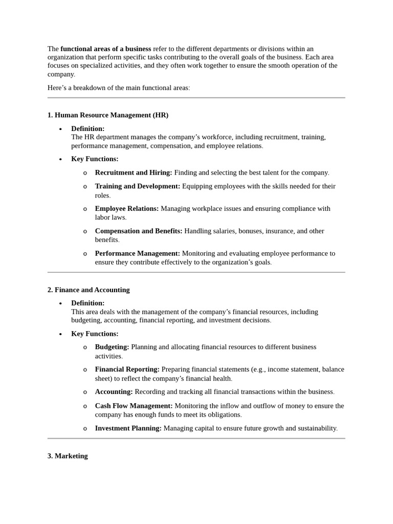 Overview of Business Functional Areas | PDF | Human Resources | Sales