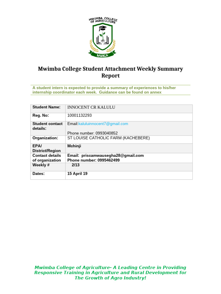 Week 2 Report For Innocent Kalulu | PDF
