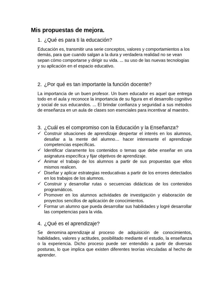 Propuestas de Mejora | PDF | Enseñando | Aprendizaje