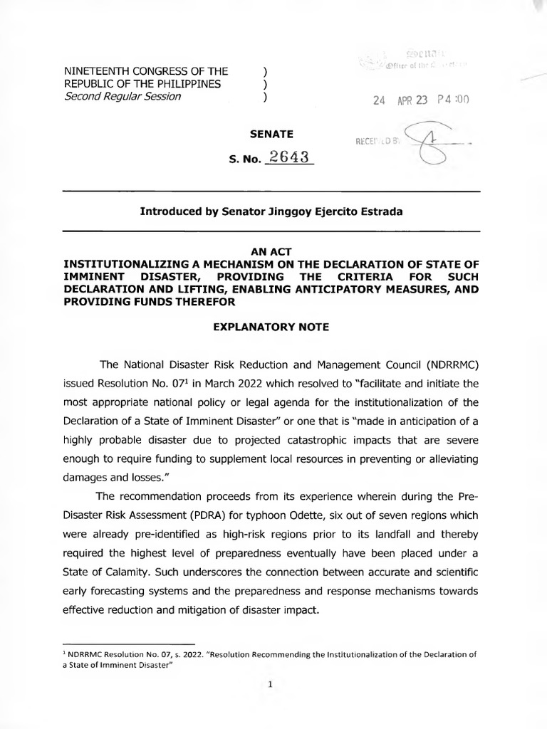 Imminent Disaster Declaration Act | PDF | Hazards | Risk