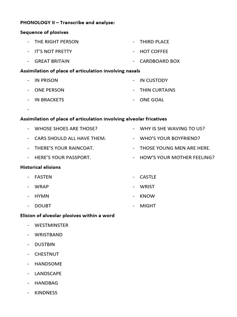 Phonology II: Plosives and Elision Analysis | PDF | Phonetics | Linguistics