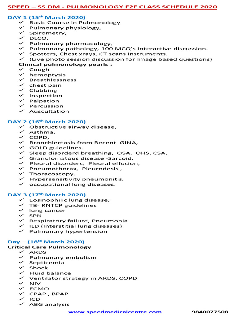 SS - Upcomming Schedule N | PDF | Respiratory Diseases | Rheumatology