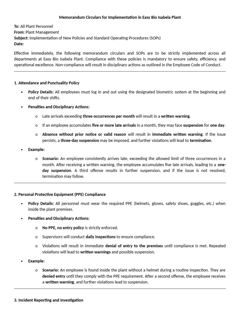 Memorandum Circulars For Implementation in Easy Bio Isabela Plant | PDF ...