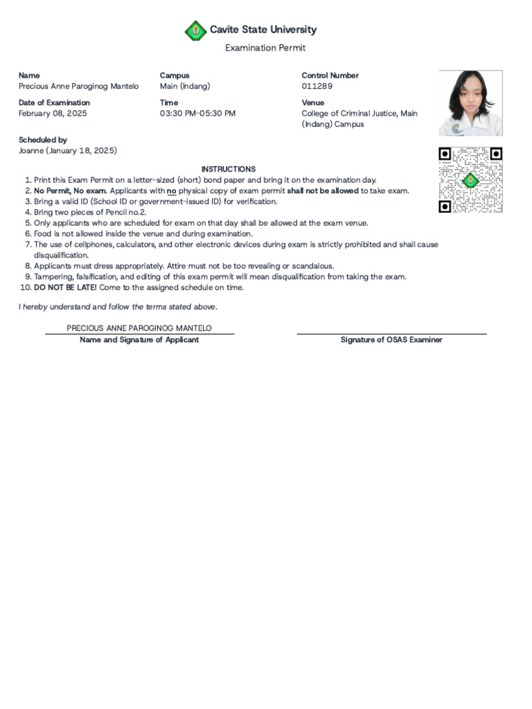 Exam Permit | PDF