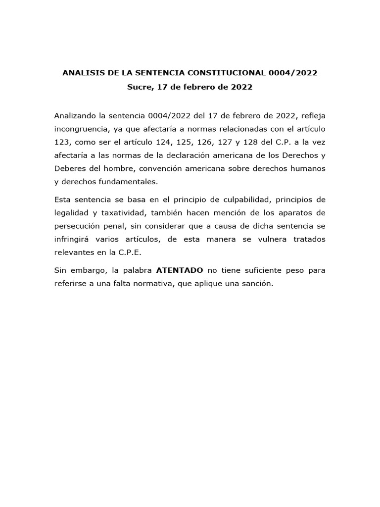 Análisis de la Sentencia 0004/2022 | PDF