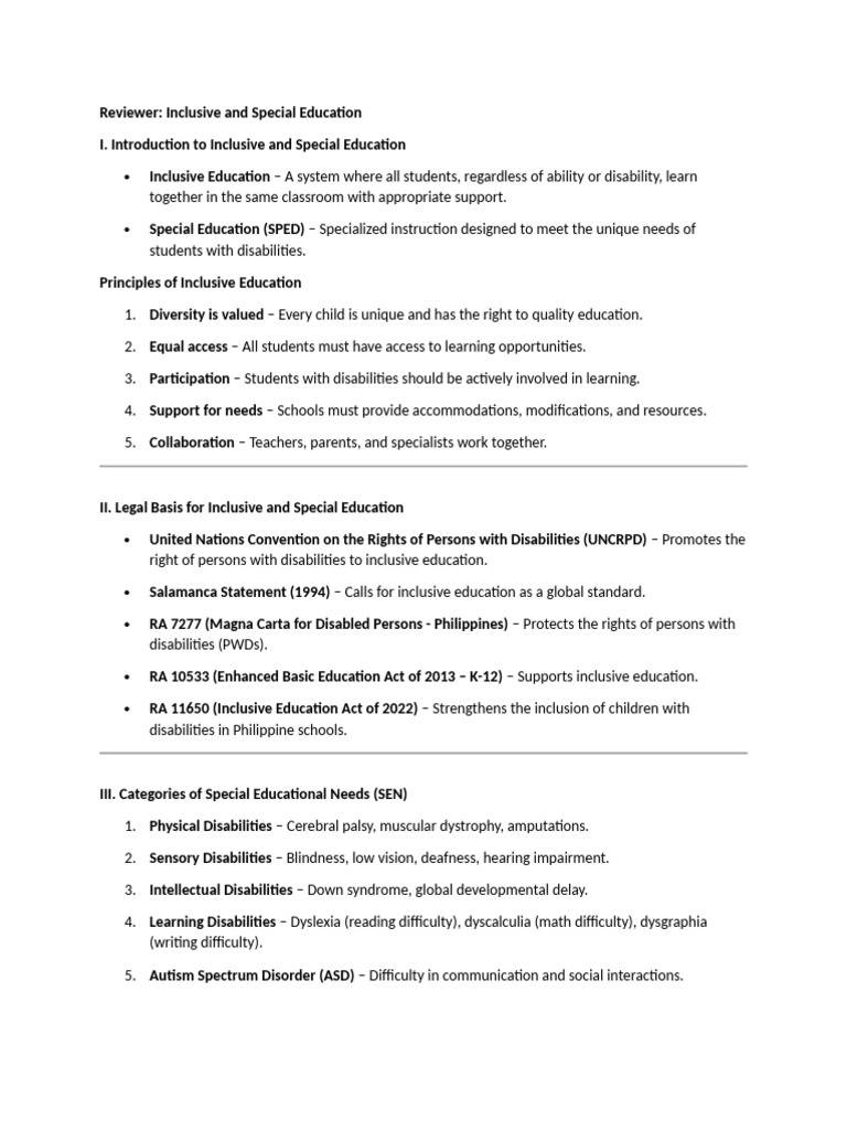 Inclusive and Special Education Overview | PDF | Special Education ...