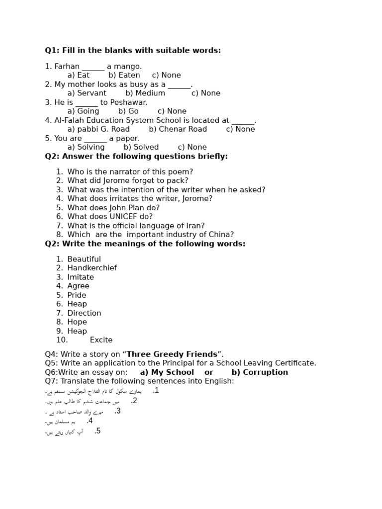Fill in the Blanks and Language Exercises | PDF