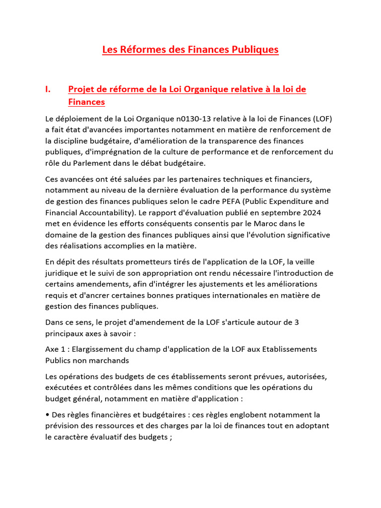 Réformes des Finances Publiques au Maroc | PDF | Taxe sur la valeur ...