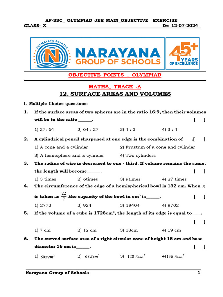Class X Olympiad Maths Objective Questions | PDF | Heredity | Refraction