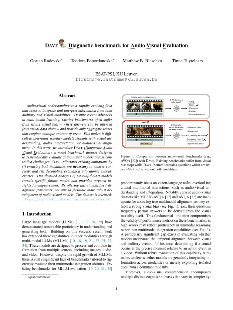 DAVE: Benchmark for Audio-Visual LLMs | PDF | Cognitive Science | Cognition