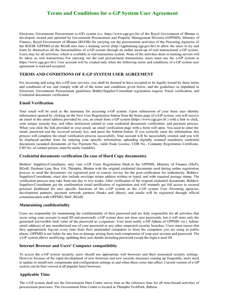 e-GP System User Terms and Conditions | PDF | Password | Banks