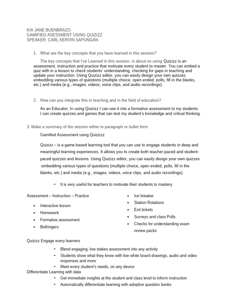 Gamified Assessment Usinf Quizizz | PDF | Educational Assessment | Quiz