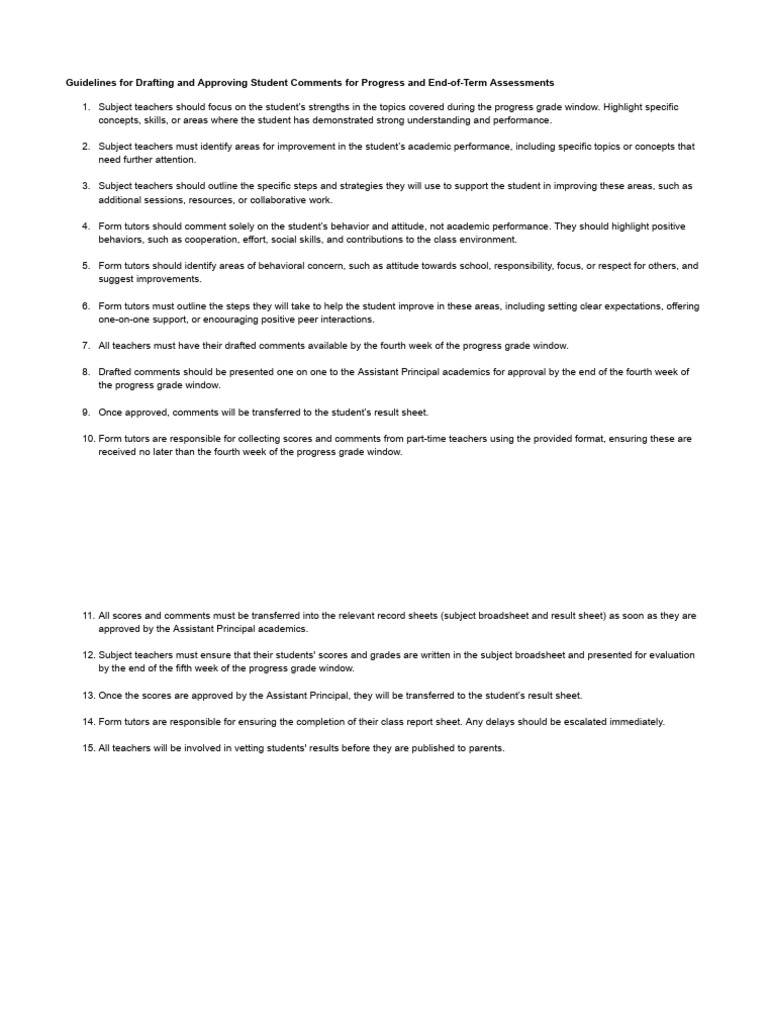 Student Assessment Comment Guidelines | PDF | Social Psychology | Cognition