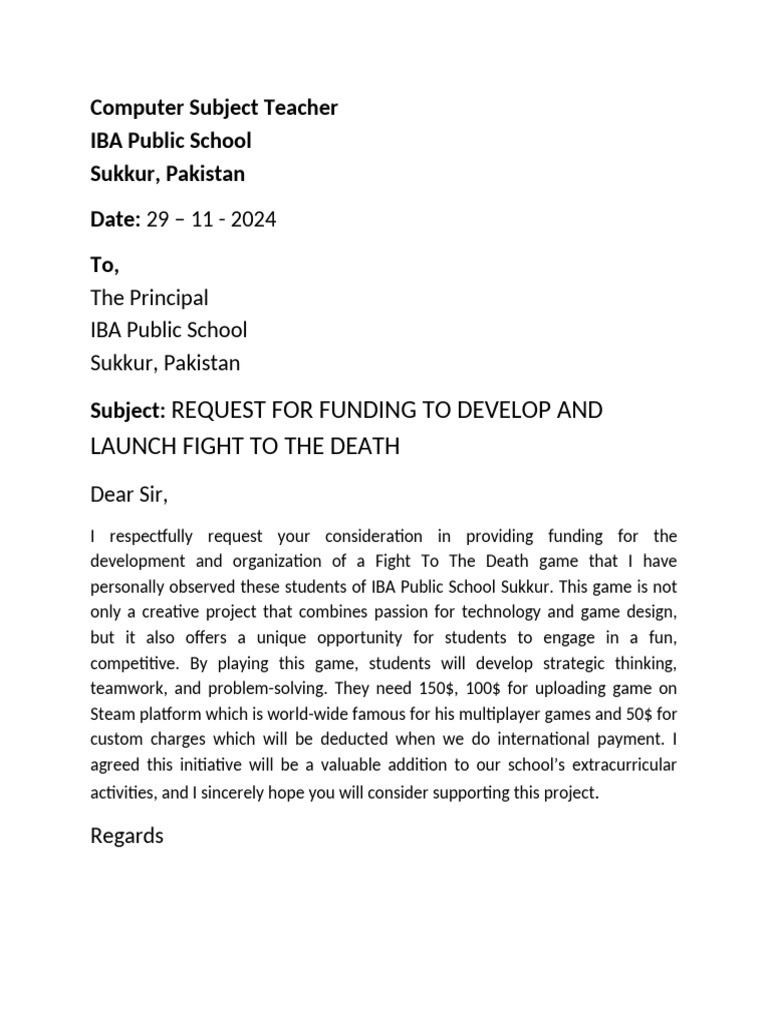 Funding Request for Student Game Project | PDF