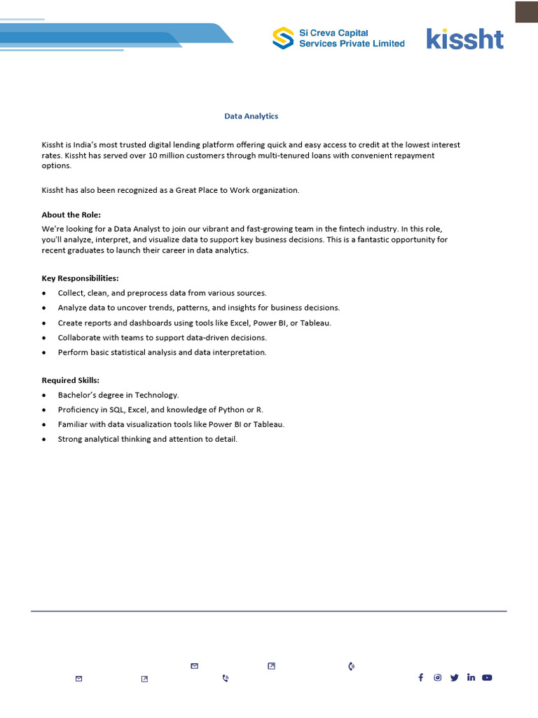 Data Analyst Role at Kissht | PDF