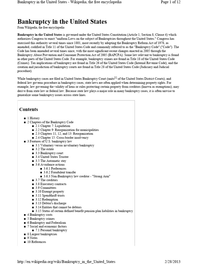 Overview of U.S. Bankruptcy Law | PDF | Bankruptcy In The United States ...