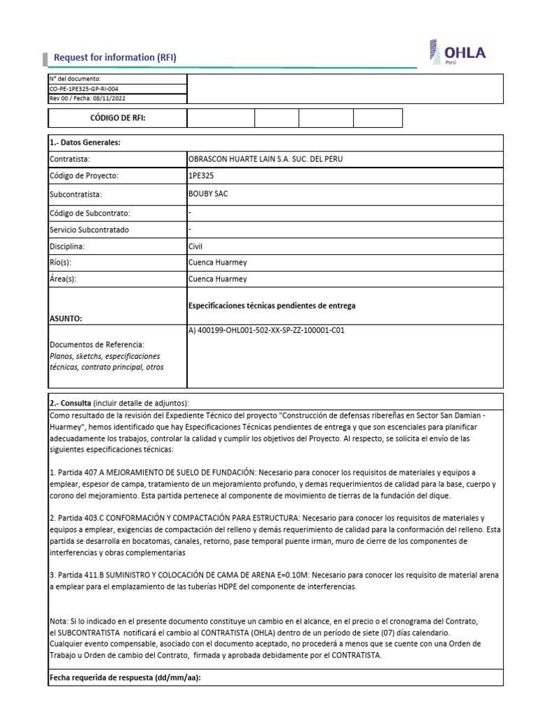 RFI 1PE325 CI 008 - Rpta | PDF
