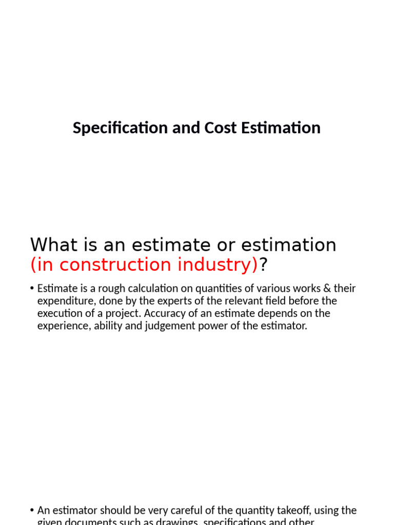 Construction Cost Estimation Guide | PDF | Cost | Specification ...