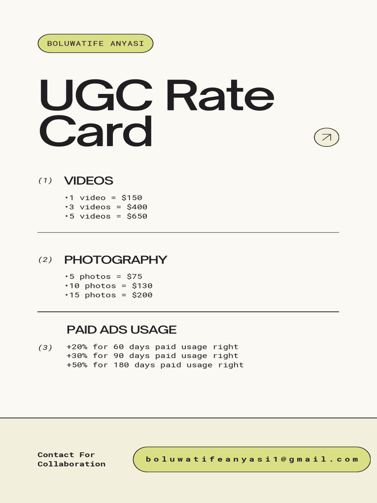 Boluwatife Anyasi UGC Rate Card | PDF