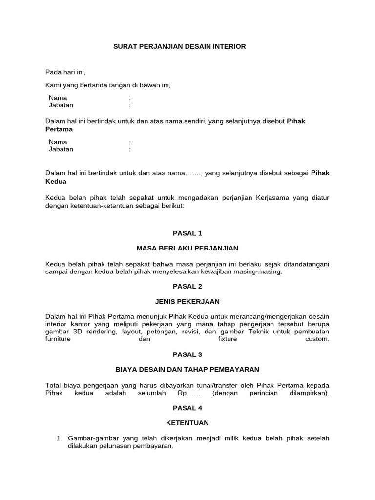 Perjanjian Desain Interior Kantor | PDF
