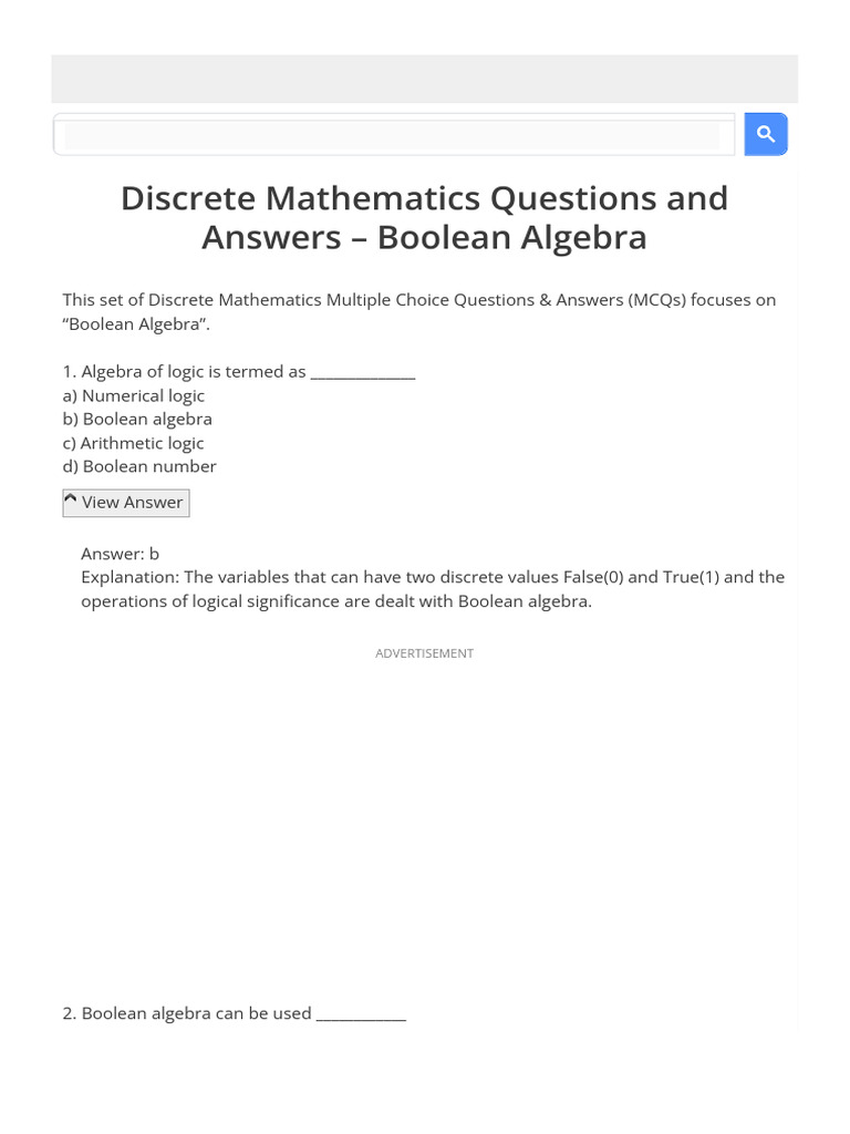 Boolean algebra questions and answers sanfoundry pdf boolean