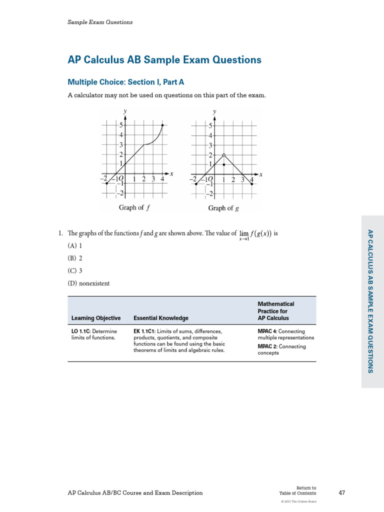 AP Calculus AB Exam Sample Questions | PDF | Integral | Calculus