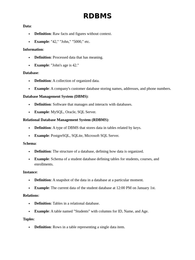 RDBMS Overview and Key Concepts | PDF | Relational Database | Databases