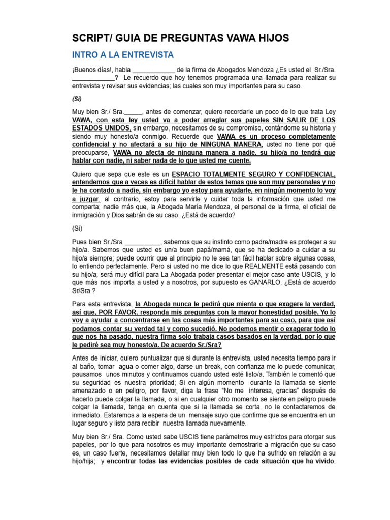 VAWA Interview & Evidence Note | PDF | Testimonio | Verdad